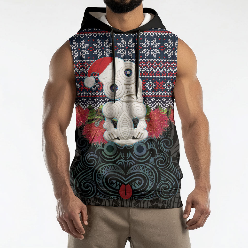 New Zealand Hei Tiki Christmas In July Sleeveless Hoodie Pohutukawa Santa Xmas Polynesian Pattern LT22 - Polynesian Pride