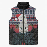 New Zealand Hei Tiki Christmas In July Sleeveless Puffer Jacket Pohutukawa Santa Xmas Polynesian Pattern LT22 Unisex Black - Polynesian Pride
