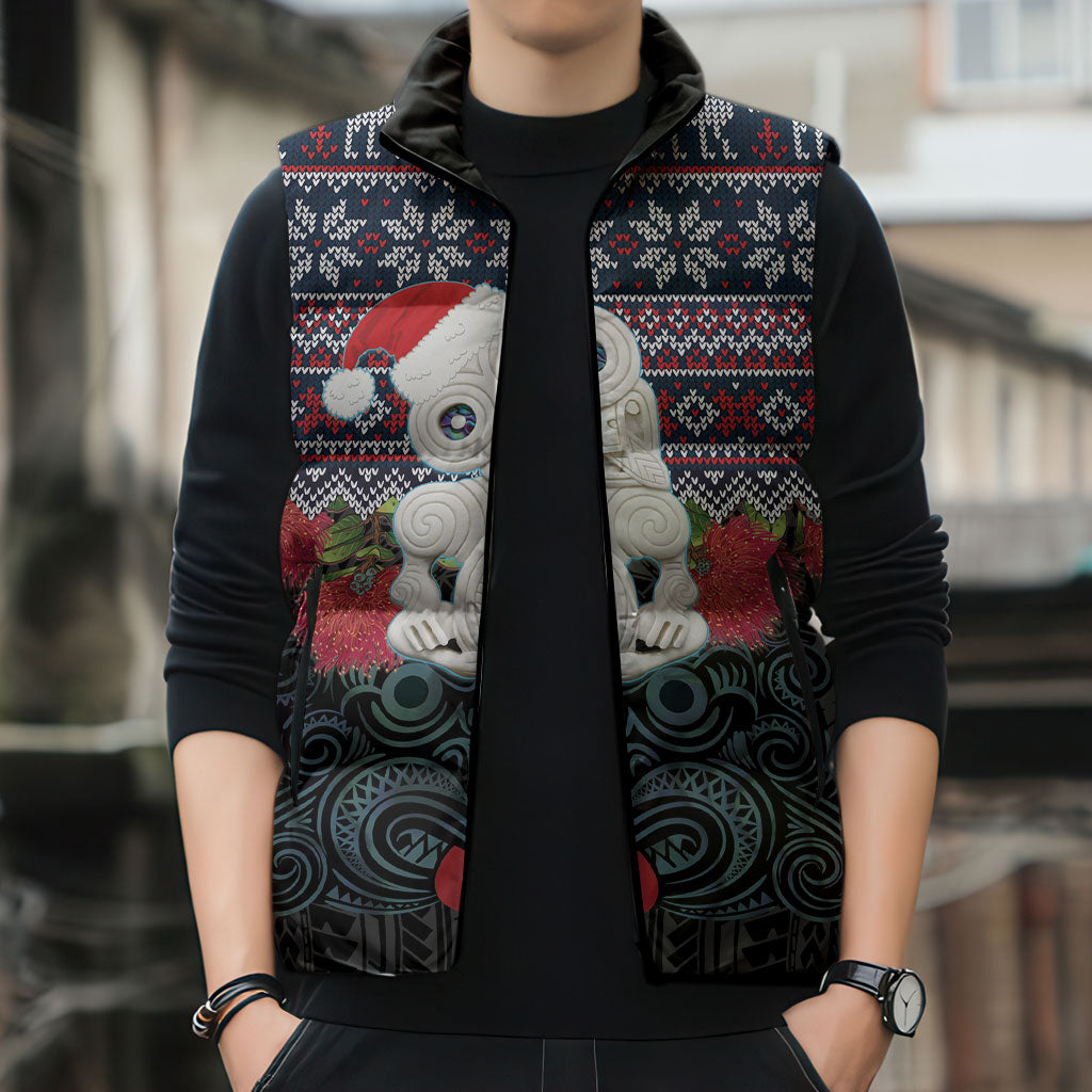 New Zealand Hei Tiki Christmas In July Sleeveless Puffer Jacket Pohutukawa Santa Xmas Polynesian Pattern LT22 - Polynesian Pride