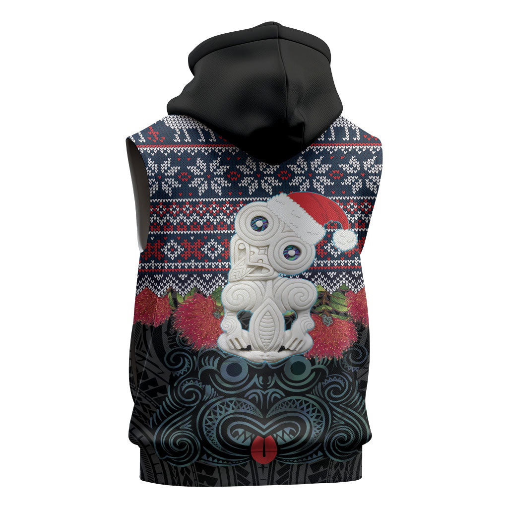New Zealand Hei Tiki Christmas In July Sleeveless Zip Hoodie Pohutukawa Santa Xmas Polynesian Pattern LT22 - Polynesian Pride