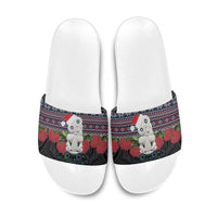 New Zealand Hei Tiki Christmas In July Slide Sandals Pohutukawa Santa Xmas Polynesian Pattern LT22 Black - Polynesian Pride