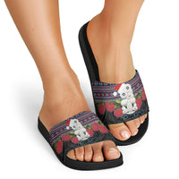 New Zealand Hei Tiki Christmas In July Slide Sandals Pohutukawa Santa Xmas Polynesian Pattern LT22 - Polynesian Pride