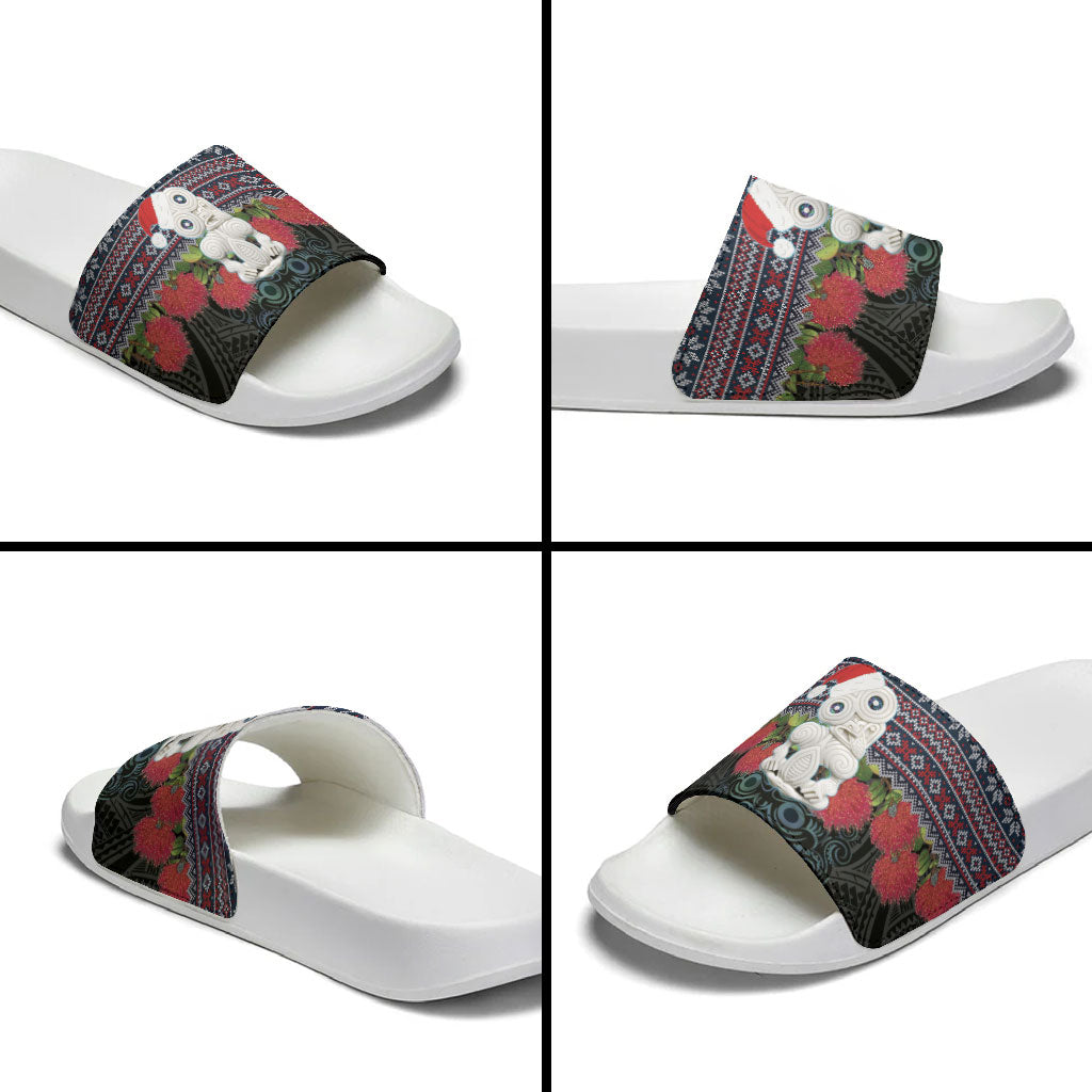 New Zealand Hei Tiki Christmas In July Slide Sandals Pohutukawa Santa Xmas Polynesian Pattern LT22 - Polynesian Pride