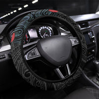 New Zealand Hei Tiki Christmas In July Steering Wheel Cover Pohutukawa Santa Xmas Polynesian Pattern LT22 Universal Fit Black - Polynesian Pride