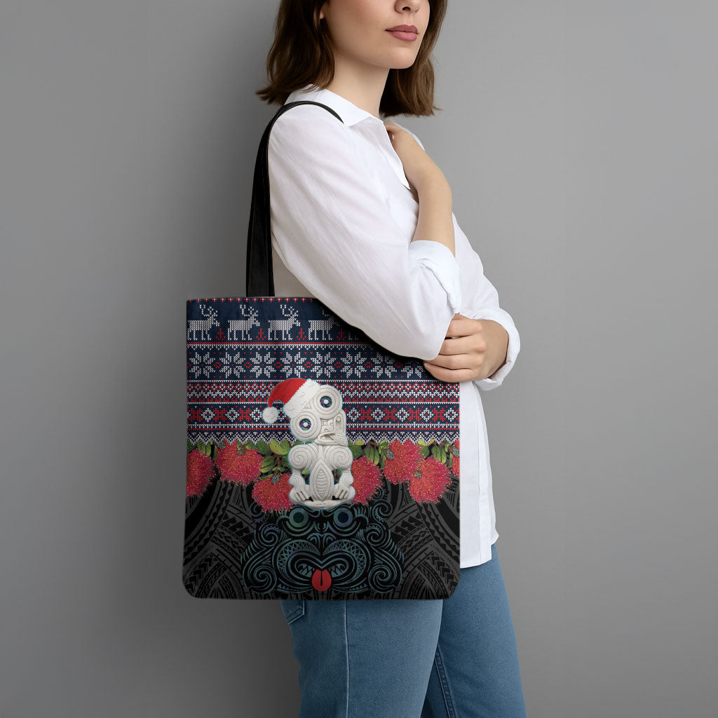 New Zealand Hei Tiki Christmas In July Tote Bag Pohutukawa Santa Xmas Polynesian Pattern LT22 - Polynesian Pride
