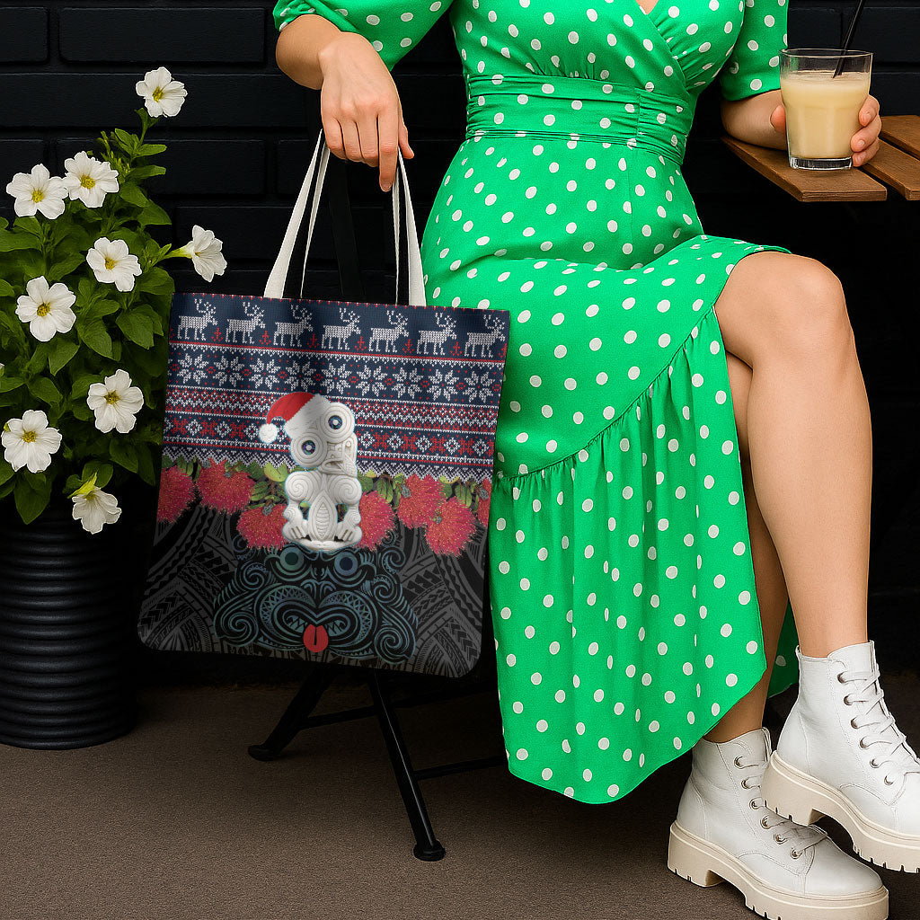 New Zealand Hei Tiki Christmas In July Tote Bag Pohutukawa Santa Xmas Polynesian Pattern LT22 - Polynesian Pride
