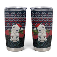New Zealand Hei Tiki Christmas In July Tumbler Cup Pohutukawa Santa Xmas Polynesian Pattern LT22 Black - Polynesian Pride