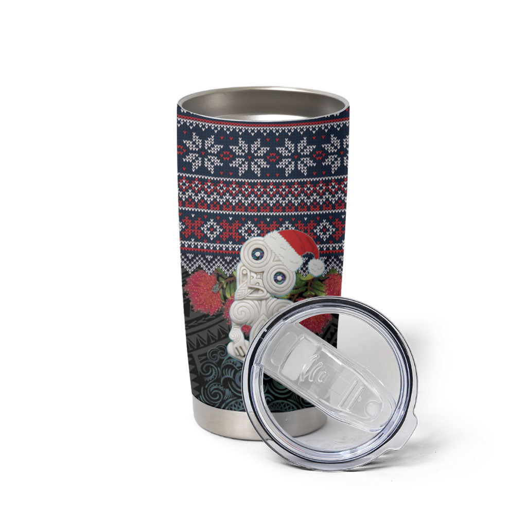 New Zealand Hei Tiki Christmas In July Tumbler Cup Pohutukawa Santa Xmas Polynesian Pattern LT22 - Polynesian Pride