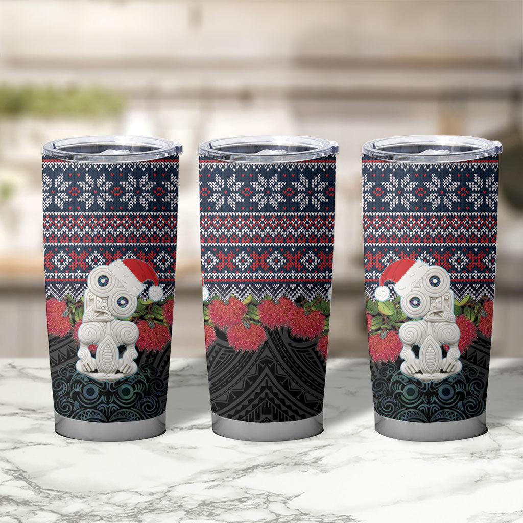 New Zealand Hei Tiki Christmas In July Tumbler Cup Pohutukawa Santa Xmas Polynesian Pattern LT22 - Polynesian Pride