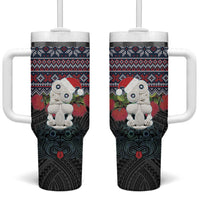 New Zealand Hei Tiki Christmas In July Tumbler With Handle Pohutukawa Santa Xmas Polynesian Pattern LT22 One Size: 40 oz Black - Polynesian Pride