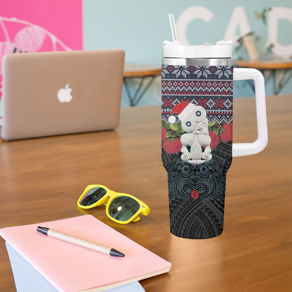 New Zealand Hei Tiki Christmas In July Tumbler With Handle Pohutukawa Santa Xmas Polynesian Pattern LT22 - Polynesian Pride