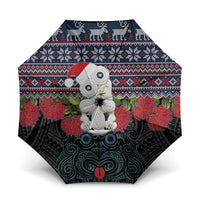 New Zealand Hei Tiki Christmas In July Umbrella Pohutukawa Santa Xmas Polynesian Pattern LT22 One Size Folded 11.42 inch Opened Diameter 37.4 inch Black - Polynesian Pride
