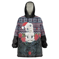 New Zealand Hei Tiki Christmas In July Wearable Blanket Hoodie Pohutukawa Santa Xmas Polynesian Pattern LT22 One Size Black - Polynesian Pride