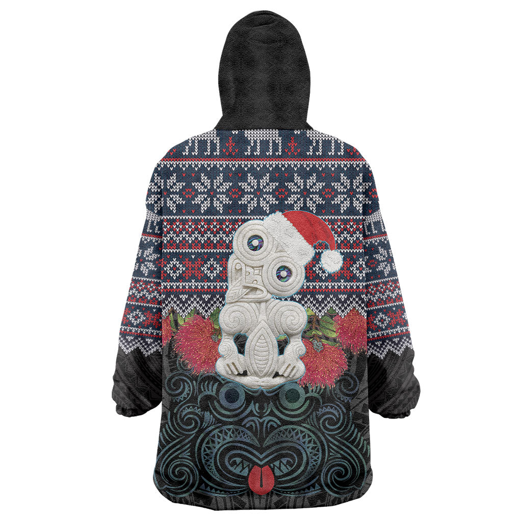 New Zealand Hei Tiki Christmas In July Wearable Blanket Hoodie Pohutukawa Santa Xmas Polynesian Pattern LT22 - Polynesian Pride