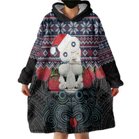 New Zealand Hei Tiki Christmas In July Wearable Blanket Hoodie Pohutukawa Santa Xmas Polynesian Pattern LT22 - Polynesian Pride
