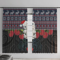 New Zealand Hei Tiki Christmas In July Window Curtain Pohutukawa Santa Xmas Polynesian Pattern LT22 With Hooks Black - Polynesian Pride