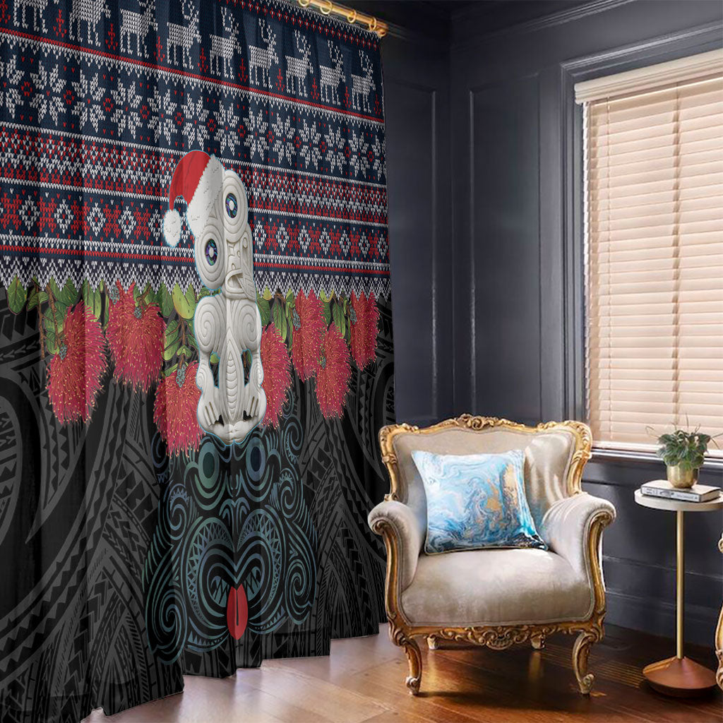 New Zealand Hei Tiki Christmas In July Window Curtain Pohutukawa Santa Xmas Polynesian Pattern LT22 - Polynesian Pride