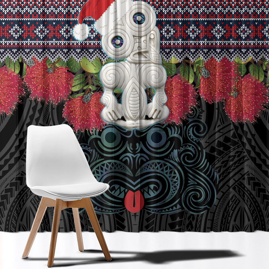 New Zealand Hei Tiki Christmas In July Window Curtain Pohutukawa Santa Xmas Polynesian Pattern LT22 - Polynesian Pride
