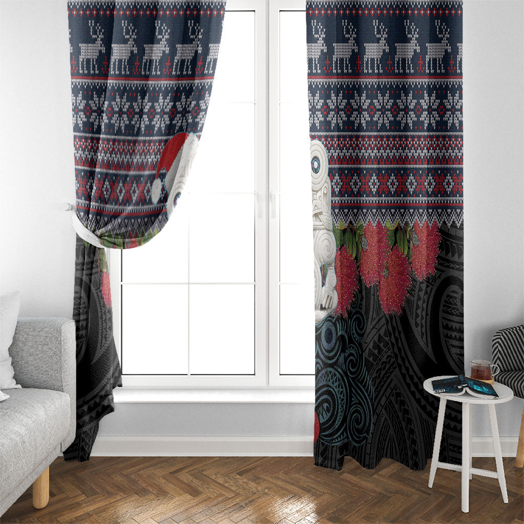 New Zealand Hei Tiki Christmas In July Window Curtain Pohutukawa Santa Xmas Polynesian Pattern LT22 - Polynesian Pride