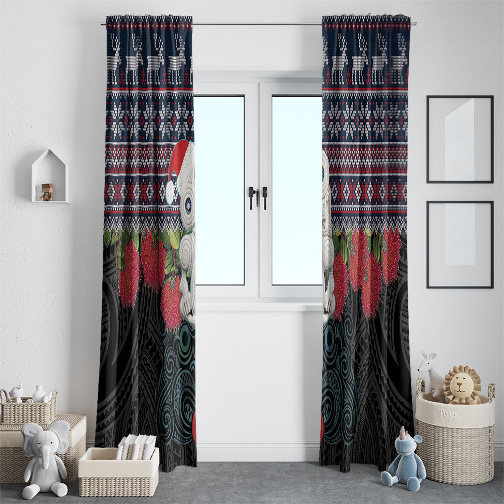 New Zealand Hei Tiki Christmas In July Window Curtain Pohutukawa Santa Xmas Polynesian Pattern LT22 - Polynesian Pride