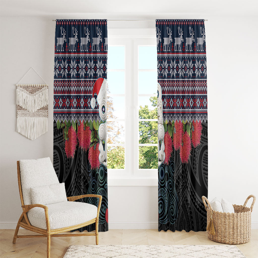 New Zealand Hei Tiki Christmas In July Window Curtain Pohutukawa Santa Xmas Polynesian Pattern LT22 - Polynesian Pride