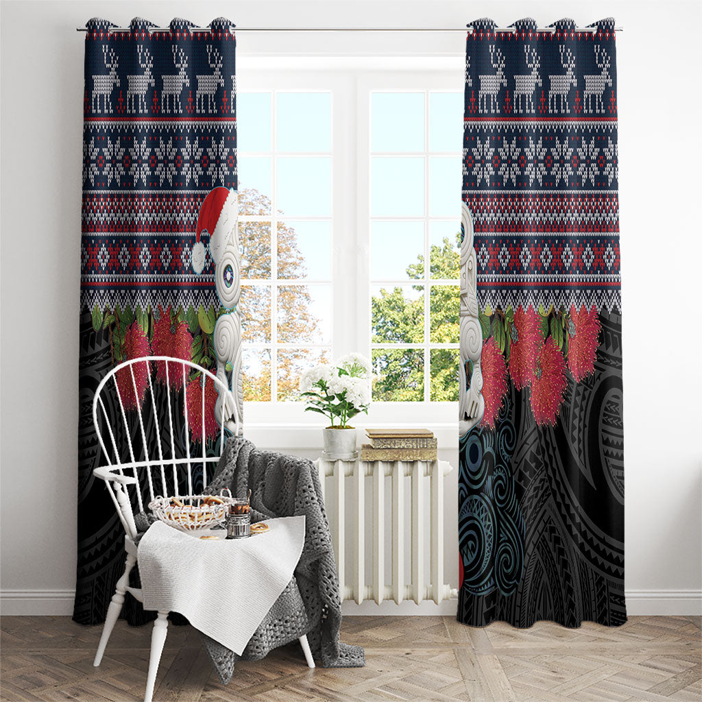 New Zealand Hei Tiki Christmas In July Window Curtain Pohutukawa Santa Xmas Polynesian Pattern LT22 - Polynesian Pride