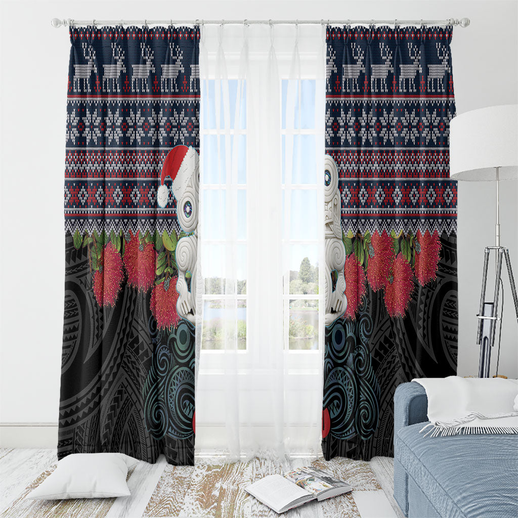 New Zealand Hei Tiki Christmas In July Window Curtain Pohutukawa Santa Xmas Polynesian Pattern LT22 - Polynesian Pride
