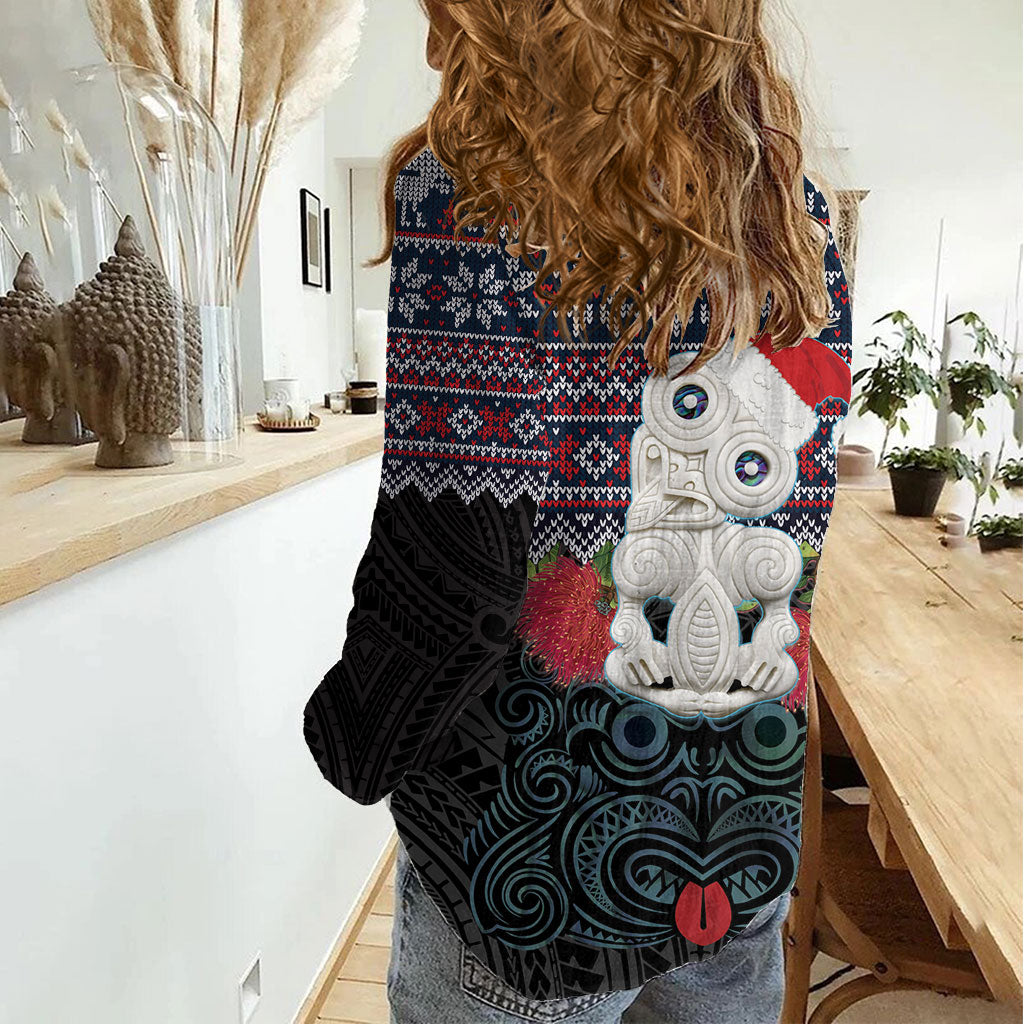 New Zealand Hei Tiki Christmas In July Women Casual Shirt Pohutukawa Santa Xmas Polynesian Pattern LT22 - Polynesian Pride