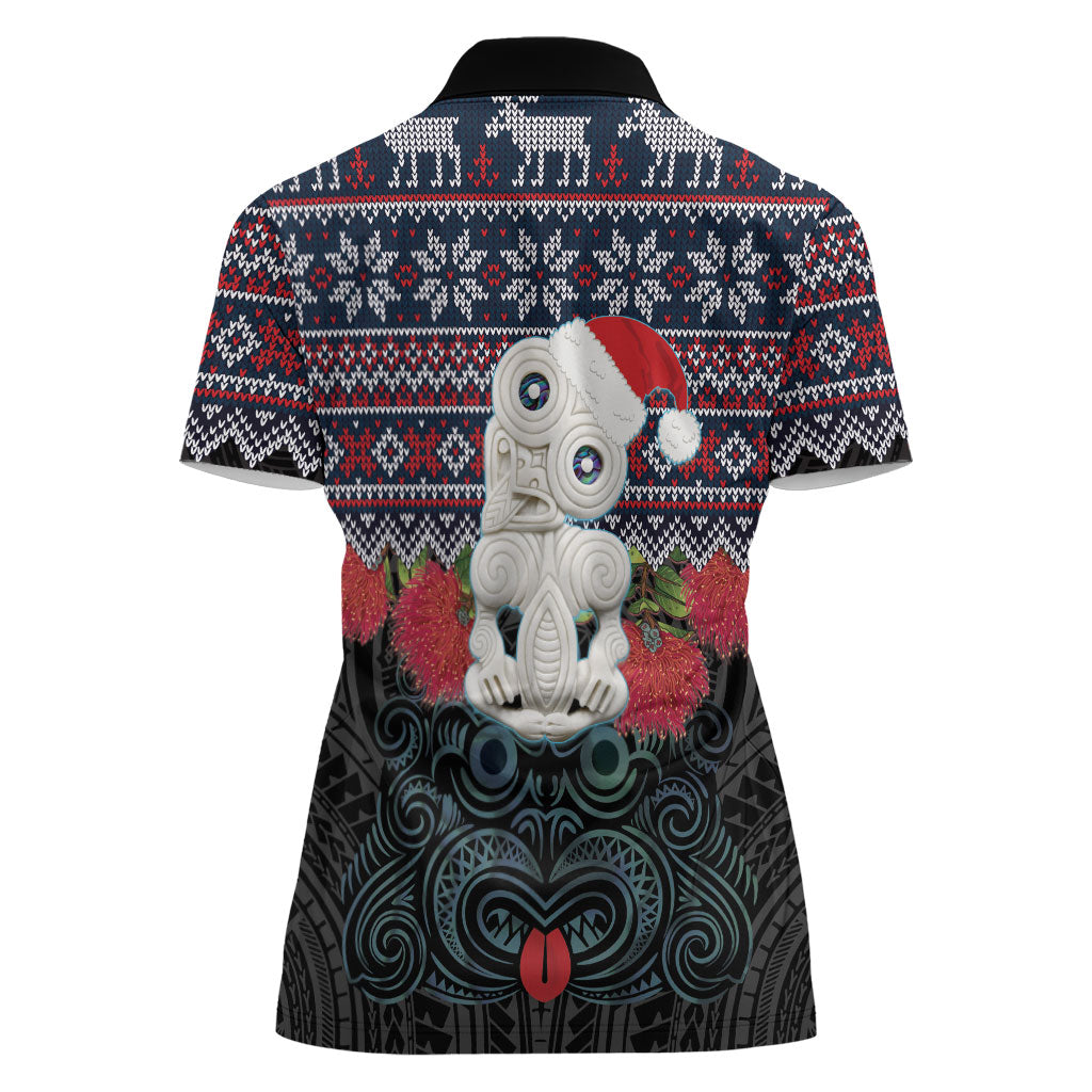 New Zealand Hei Tiki Christmas In July Women Polo Shirt Pohutukawa Santa Xmas Polynesian Pattern LT22 - Polynesian Pride