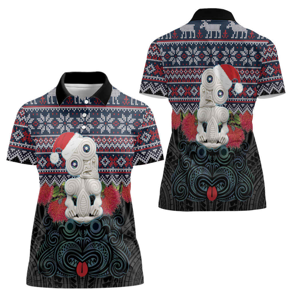 New Zealand Hei Tiki Christmas In July Women Polo Shirt Pohutukawa Santa Xmas Polynesian Pattern LT22 - Polynesian Pride