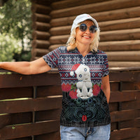 New Zealand Hei Tiki Christmas In July Women Polo Shirt Pohutukawa Santa Xmas Polynesian Pattern LT22 - Polynesian Pride