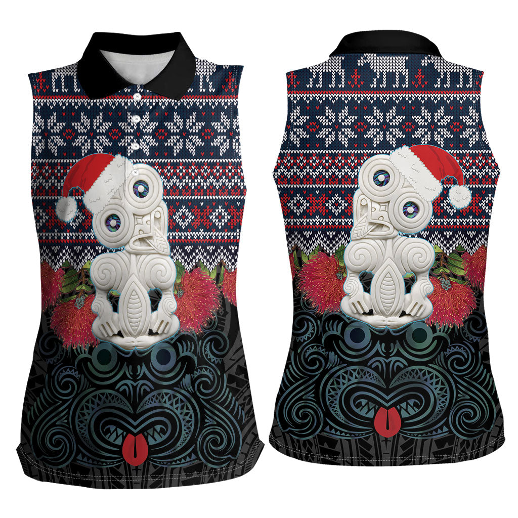 New Zealand Hei Tiki Christmas In July Women Sleeveless Polo Shirt Pohutukawa Santa Xmas Polynesian Pattern LT22 - Polynesian Pride
