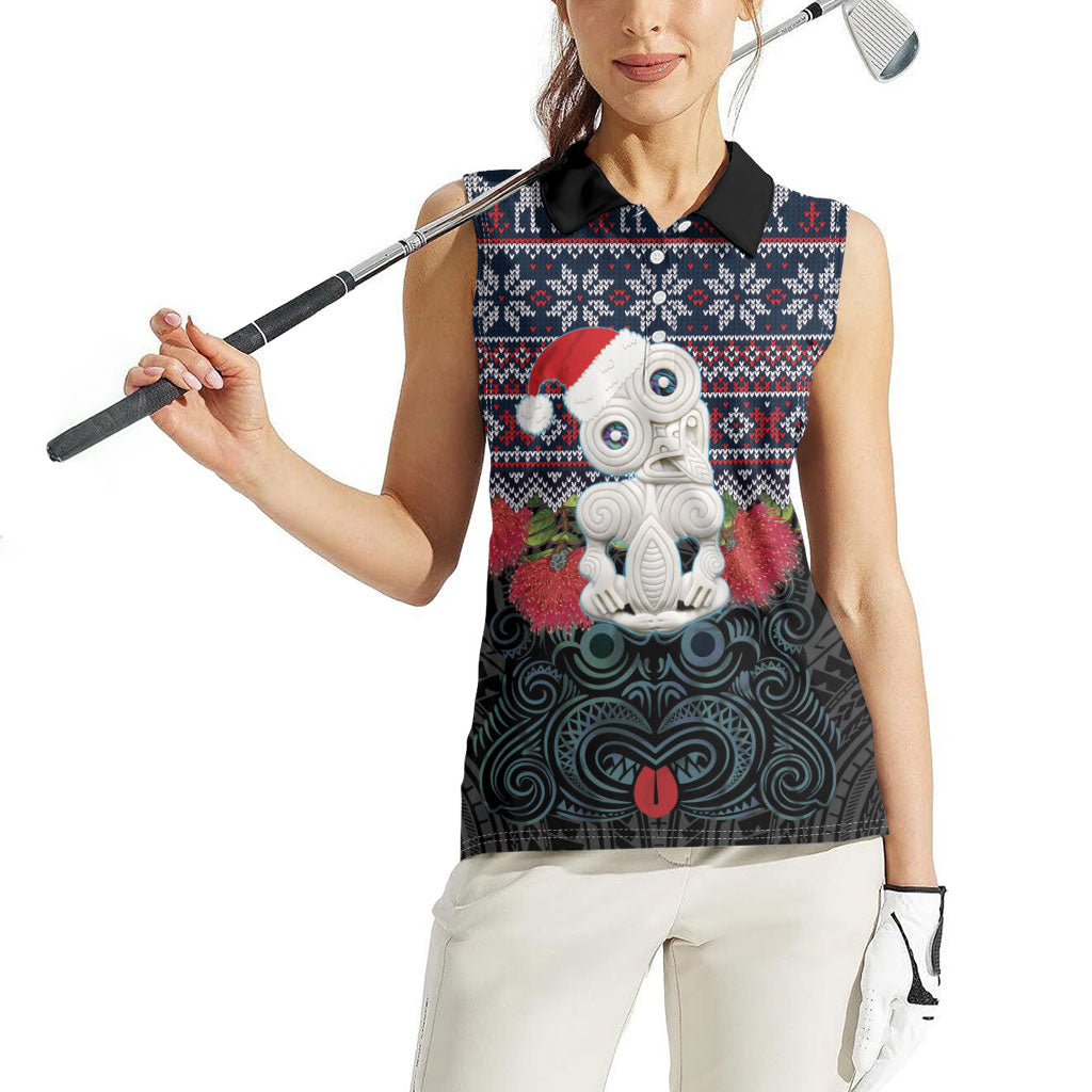 New Zealand Hei Tiki Christmas In July Women Sleeveless Polo Shirt Pohutukawa Santa Xmas Polynesian Pattern LT22 - Polynesian Pride