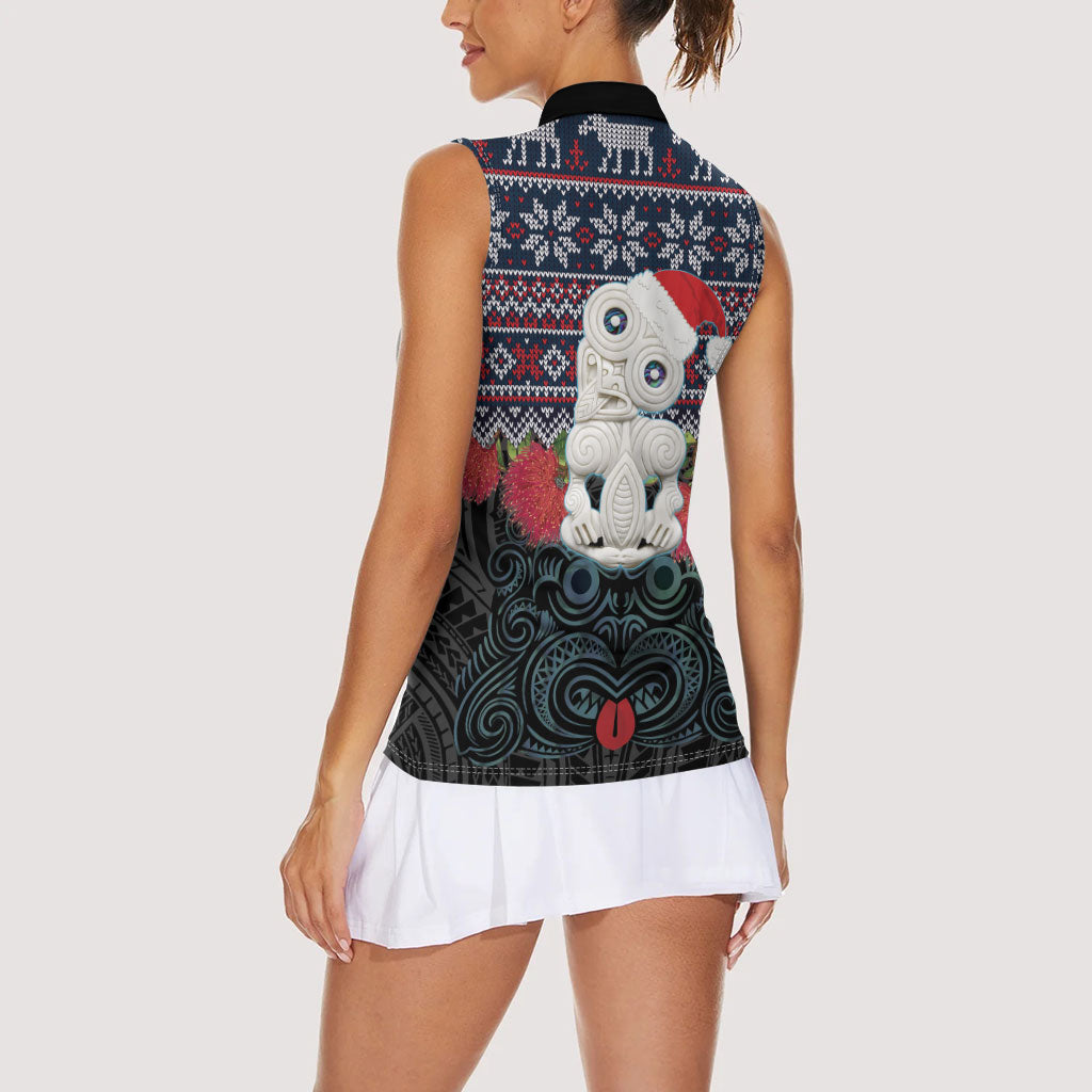 New Zealand Hei Tiki Christmas In July Women Sleeveless Polo Shirt Pohutukawa Santa Xmas Polynesian Pattern LT22 - Polynesian Pride
