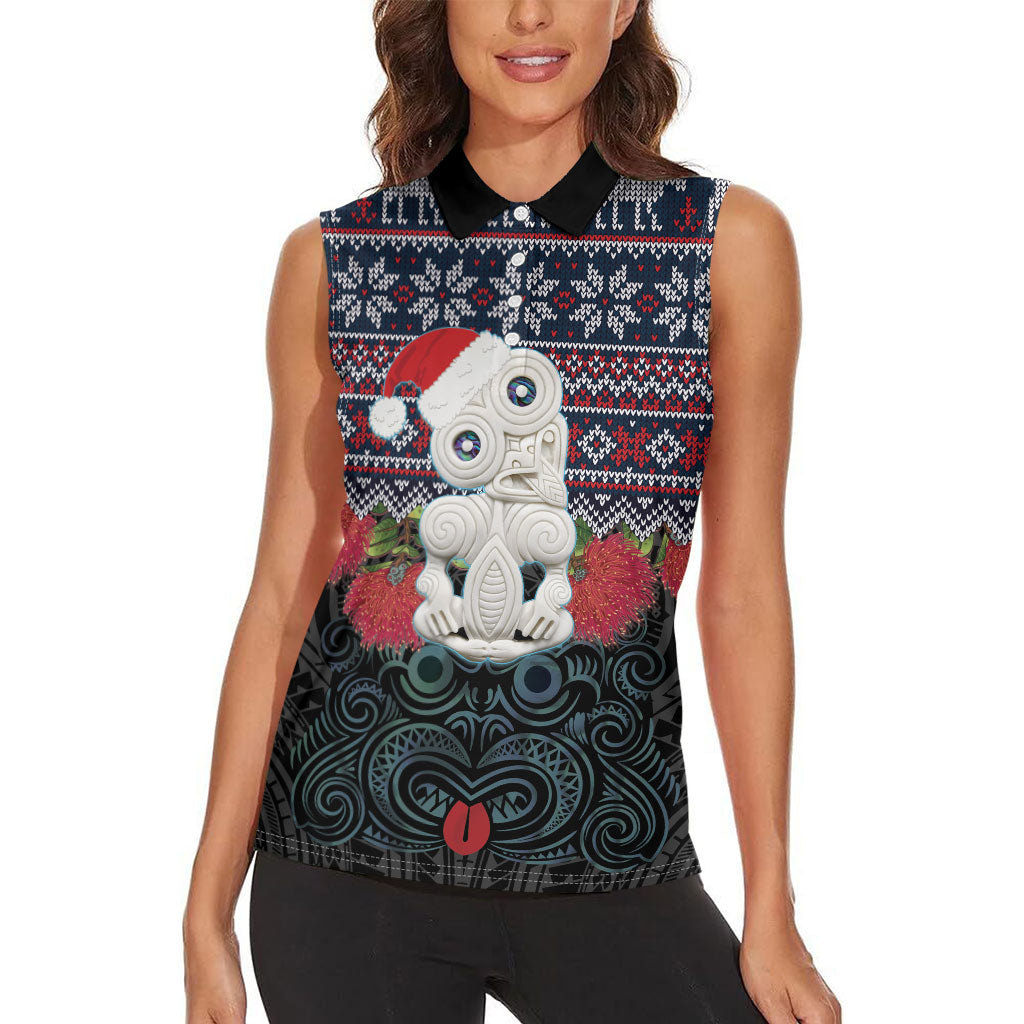 New Zealand Hei Tiki Christmas In July Women Sleeveless Polo Shirt Pohutukawa Santa Xmas Polynesian Pattern LT22 - Polynesian Pride