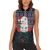 New Zealand Hei Tiki Christmas In July Women Sleeveless Polo Shirt Pohutukawa Santa Xmas Polynesian Pattern LT22 - Polynesian Pride