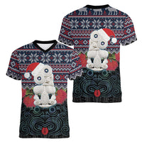 New Zealand Hei Tiki Christmas In July Women V-Neck T-Shirt Pohutukawa Santa Xmas Polynesian Pattern LT22 - Polynesian Pride
