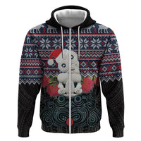 New Zealand Hei Tiki Christmas In July Zip Hoodie Pohutukawa Santa Xmas Polynesian Pattern LT22 Zip Hoodie Black - Polynesian Pride