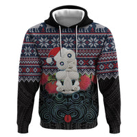 New Zealand Hei Tiki Christmas In July Zip Hoodie Pohutukawa Santa Xmas Polynesian Pattern LT22 Pullover Hoodie Black - Polynesian Pride