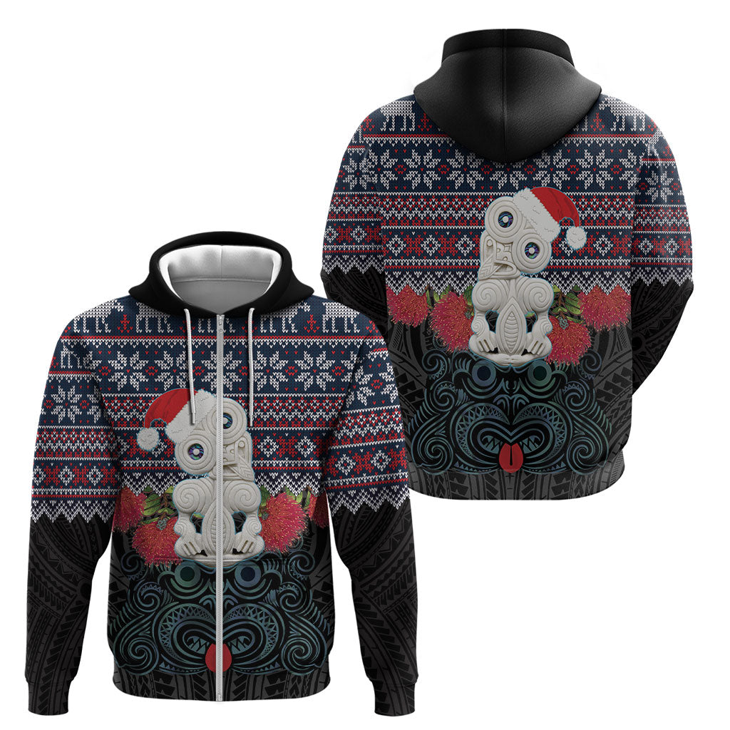 New Zealand Hei Tiki Christmas In July Zip Hoodie Pohutukawa Santa Xmas Polynesian Pattern LT22 - Polynesian Pride