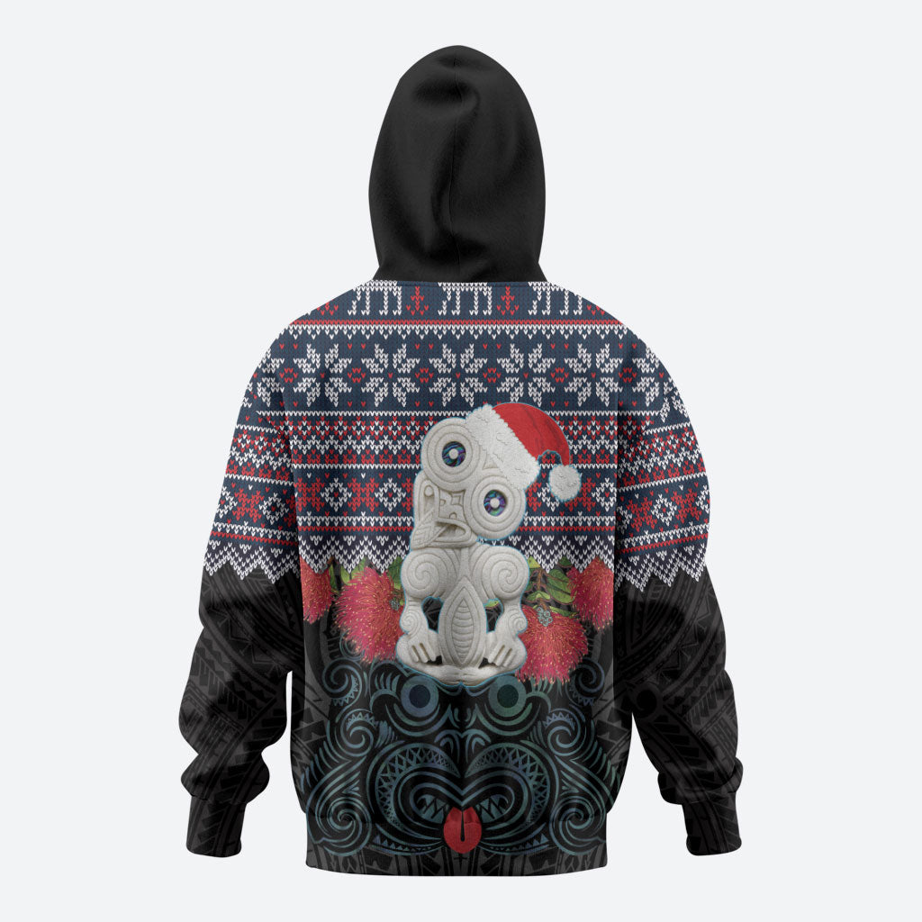 New Zealand Hei Tiki Christmas In July Zip Hoodie Pohutukawa Santa Xmas Polynesian Pattern LT22 - Polynesian Pride