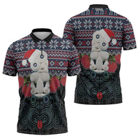 New Zealand Hei Tiki Christmas In July Zipper Polo Shirt Pohutukawa Santa Xmas Polynesian Pattern LT22 - Polynesian Pride