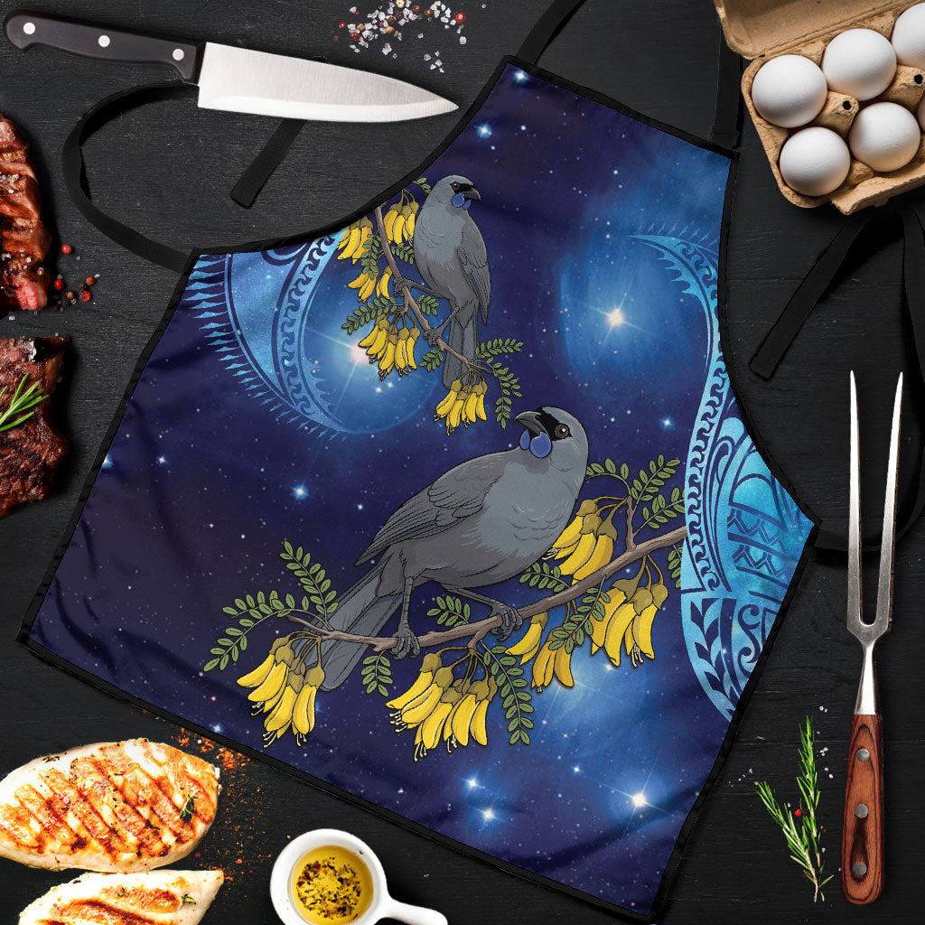 New Zealand Kokako Bird Apron Kowhai Galaxy Style Polynesian Pattern LT22 Blue - Polynesian Pride
