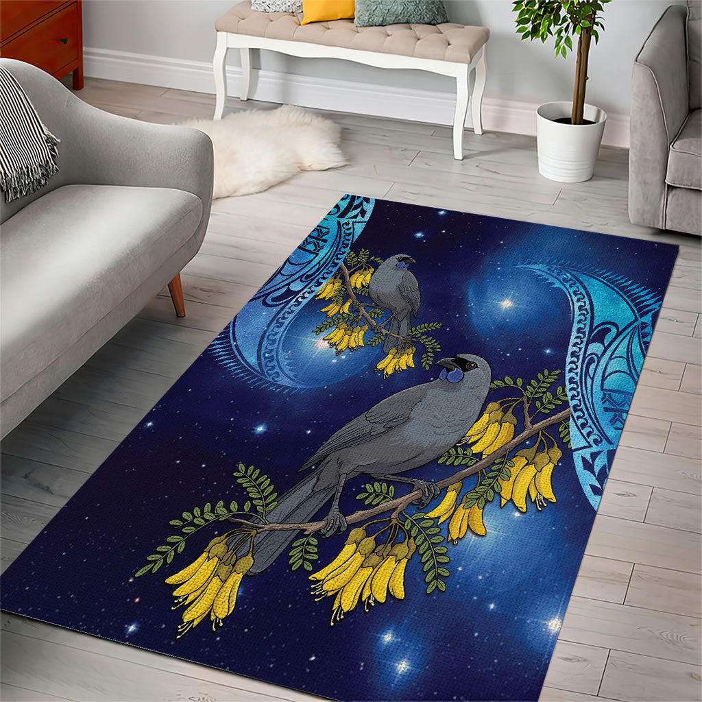 New Zealand Kokako Bird Area Rug Kowhai Galaxy Style Polynesian Pattern LT22 - Polynesian Pride