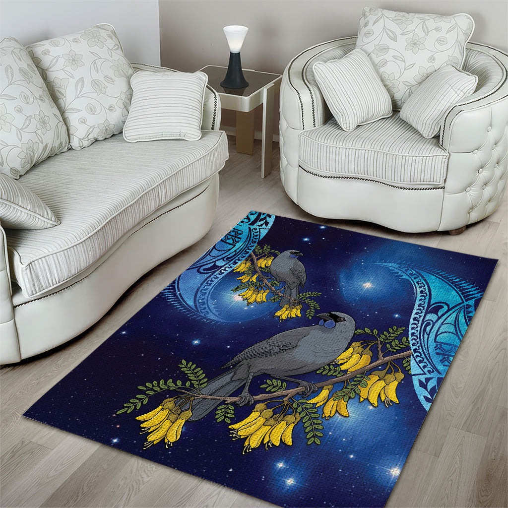 New Zealand Kokako Bird Area Rug Kowhai Galaxy Style Polynesian Pattern LT22 - Polynesian Pride
