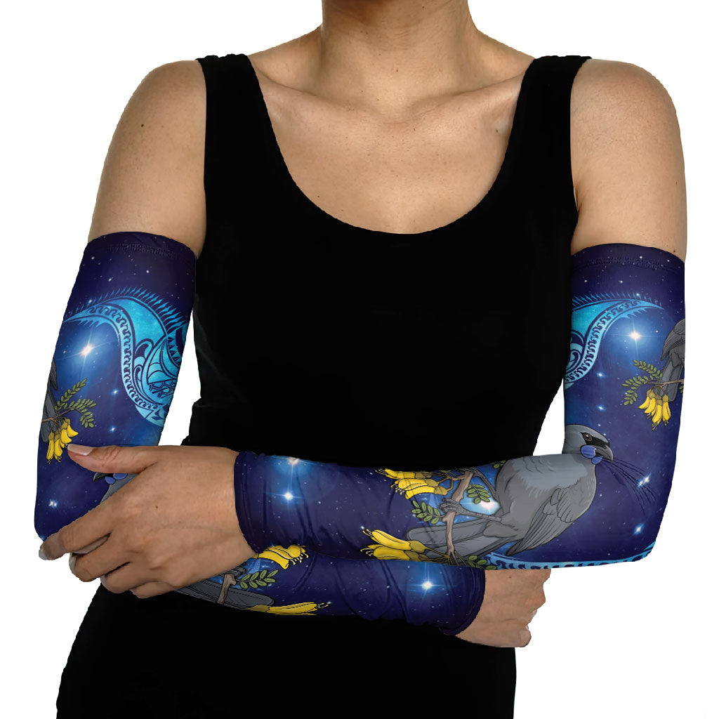 New Zealand Kokako Bird Arm Sleeves Kowhai Galaxy Style Polynesian Pattern LT22 - Polynesian Pride
