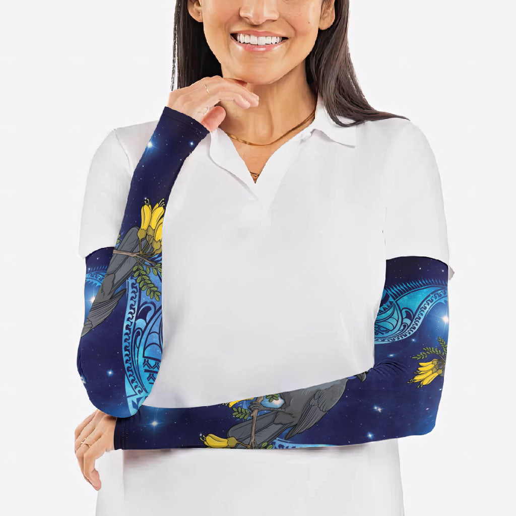 New Zealand Kokako Bird Arm Sleeves Kowhai Galaxy Style Polynesian Pattern LT22 - Polynesian Pride
