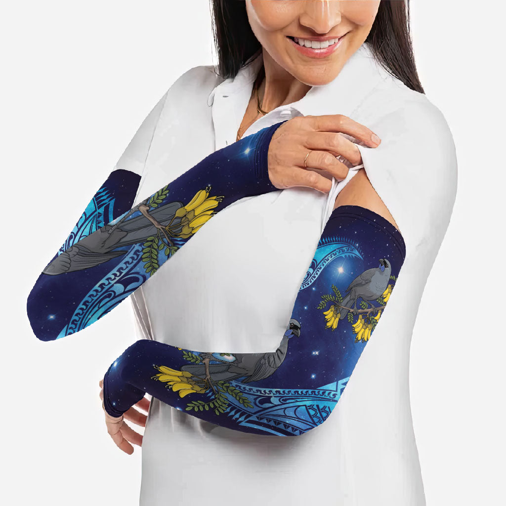 New Zealand Kokako Bird Arm Sleeves Kowhai Galaxy Style Polynesian Pattern LT22 - Polynesian Pride