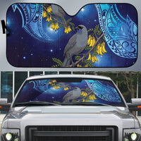 New Zealand Kokako Bird Auto Sun Shade Kowhai Galaxy Style Polynesian Pattern LT22 Blue - Polynesian Pride