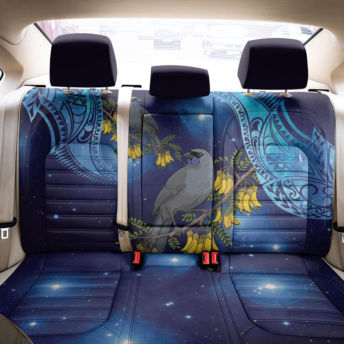 New Zealand Kokako Bird Back Car Seat Cover Kowhai Galaxy Style Polynesian Pattern LT22 - Polynesian Pride